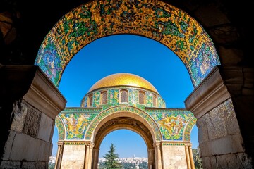 Obraz premium A beautiful Byzantine-style dome inside an ancient church, covered in intricate golden mosaics