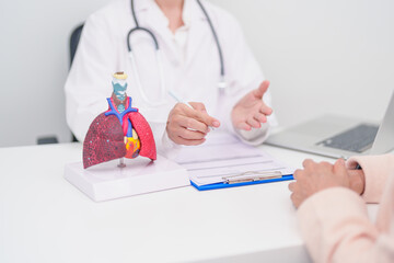Doctor with Respiratory system. Elderly Patient consultation medical health for Lung Cancer, Asthma, Chronic Obstructive Pulmonary, Bronchitis, Emphysema, Cystic Fibrosis, Bronchiectasis, Pneumonia