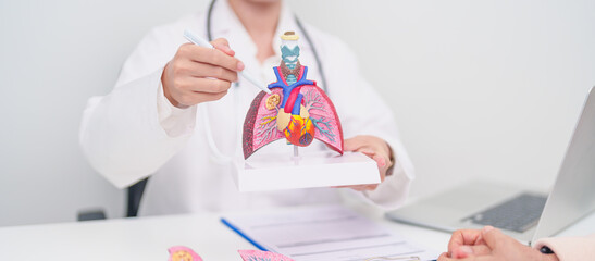 Doctor with Respiratory system. Elderly Patient consultation medical health for Lung Cancer, Asthma, Chronic Obstructive Pulmonary, Bronchitis, Emphysema, Cystic Fibrosis, Bronchiectasis, Pneumonia