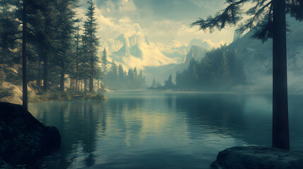 Majestic Serenity: A Pristine Reflection of Mountains and Sky