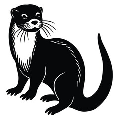 otter silhouette, otter line art black white vector illustration