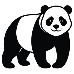 Panda black and white silhouette illustration isolated on a white background