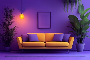 Obraz premium purple Sofa and Modern Interior Design with Vibrant Home Decor and Cozy Ambiance