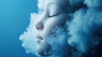 Serene dreamer surrounded by soft ethereal clouds