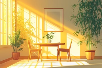 Fototapeta premium Cozy Home Interior with Natural Sunlight, Indoor Plants, and Modern Furniture for Urban Living Serenity