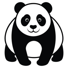 Panda black and white silhouette illustration isolated on a white background