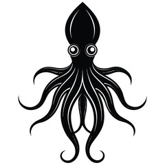 squid silhouette vector icon. Octopus design black silhouette kraken sea animal ocean logo