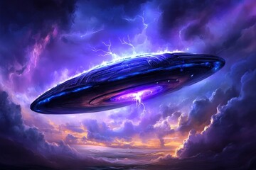 Obraz premium A floating fortress in the sky, made of crystal and glowing with magical energy