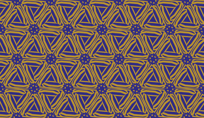 Obraz premium Original interior background in triangles style. Curved line. Vector illustration. Blue, orange color. For modern interior design, fashion print. Seamless