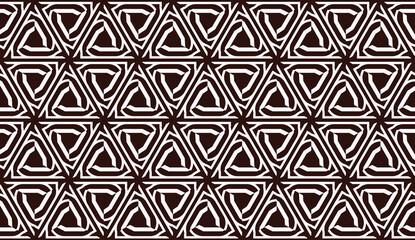 Vector geometric pattern. Triangles curved line. For wallpaper, presentation background, interior design, fashion print. Brown white color. Seamless