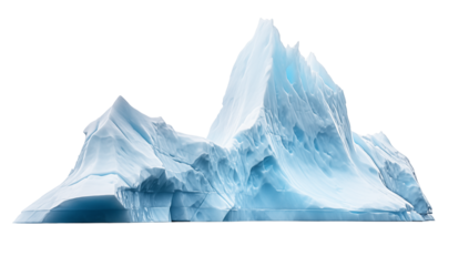 A large iceberg with blue and white coloration floating on the water against  transparent background view png