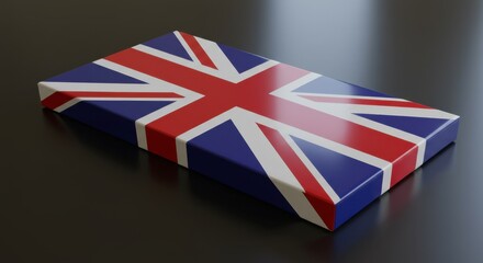 A Stunning 3D Render of the Union Jack Flag on a Dark Reflective Surface: British Patriotism and National Identity