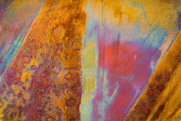 USA, Arizona, Tucson. Abstract rust and paint patterns on metal plate.