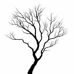 Obraz premium Artistic Black and White Tree Silhouette: Leafless Branches in Winter Landscape - Minimalistic Vector Design