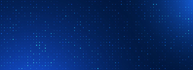 Blue glowing pixel dot pattern. Navy color mosaic pattern backdrop. Abstract neon technology grid wallpaper. Vector modern business, science, healthcare, medicine, presentation design background © vika_k