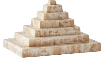 Stone Pyramid Illustration with Step Blocks in Beige Isolated Transparent Background