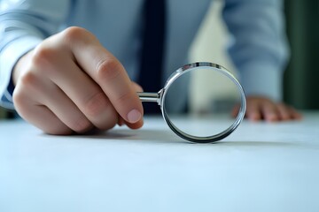 Businessman Analyzing Document with Magnifying Glass