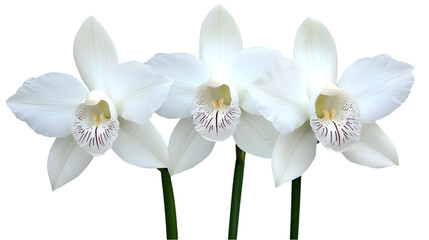 Fototapeta premium Three Elegant White Orchids Blossoms Isolated on a Transparent Background