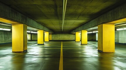 Modern underground car park in vancouver, british columbia, canada, with well-lit parking spaces and concrete floors