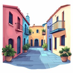 Vibrant Mediterranean Architecture: Explore Colorful Facades and Urban Design in a Picturesque Historic Neighborhood
