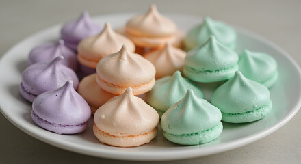 Pastel Dream Macarons Deliciously Arranged On A White Plate