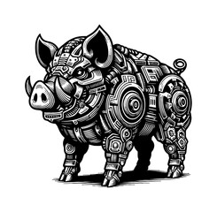 Fototapeta premium Futuristic Cyberpunk Pig Boar Hog Mecha Robot with Armor and Sci-fi Design