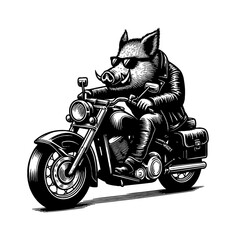 Pig wearing biker outfit sunglasses and leather jacket in a fashion style
