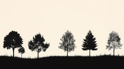Peaceful Tree Silhouette Against Sunset: Tranquil Forest Landscape in Black and White