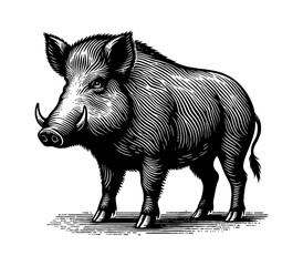Fototapeta premium A Pig Boar Hog Standing on White Background in Studio Shot Stock Photo