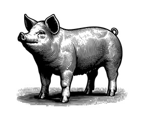 Fototapeta premium Pig Boar Hog Standing with Curious Expression, Livestock Animal Posing in Natural Habitat