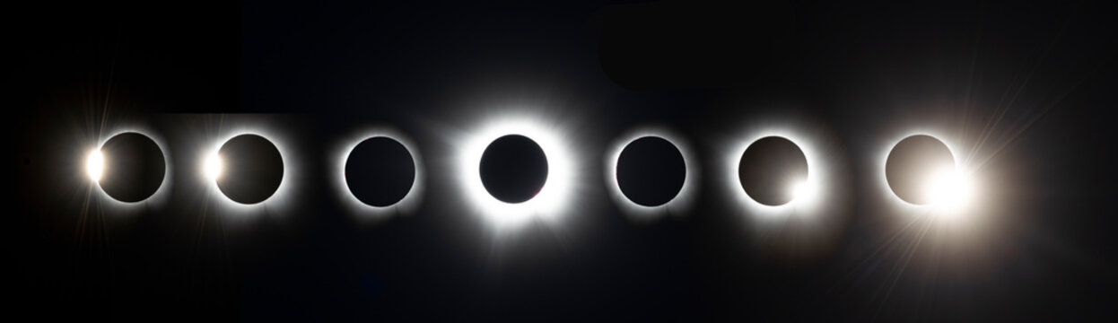 USA, Arkansas, A Composite of the Total Solar Eclipse of April 8, 2024. Stages of Totality
