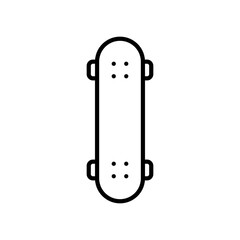 top view skateboard icon. simple outline sport deck. modern flat vector design with black lines, perfect for urban lifestyle, extreme sports, youth culture, or outdoor activity visuals	