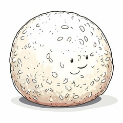 Cute Cartoon Food Character: Smiling Sesame Ball Kawaii Illustration – Whimsical and Playful Design in Light Colors with Happy Face on Traditional Asian Cuisine Dessert