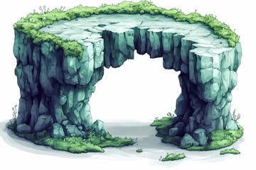 Surreal Stone Arch Rock Formation - Fantasy Landscape with Lush Vegetation & Vibrant Colors