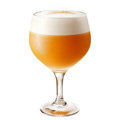 Elegant Glass with Gold Cocktail Covered with Fine Foam, White Background. Ideal for Lifestyle and Food Related Content.