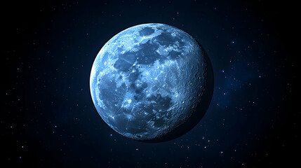 Fototapeta premium Stunning close-up of a blue moon against a backdrop of twinkling stars in the night sky. Perfect for astronomy, space, and celestial themes.