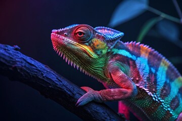 Obraz premium Chameleon Under UV Light - generated by ai