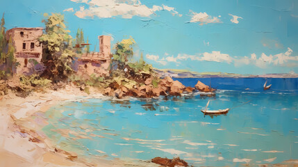Obraz premium beautiful Italian beach scene oil painting abstract decorative painting