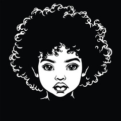 Curly Haired Child Face on Black Background - Cute and Lovely