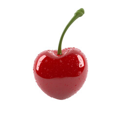 Heart Shaped Cherries With Water Drops, Symbol Of Love, Freshness And Health On Isolated White Background.