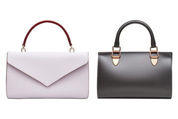 White and black leather women's handbags isolated on transparent background 