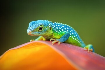 Obraz premium A beautiful lizard with vibrant colors and delicate scales is resting
