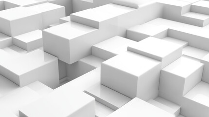 Fototapeta premium monochromatic cubed composition displaying a geometric landscape formed by interlocking and ascending white blocks creating a minimal visual