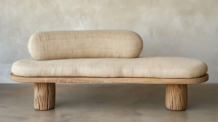 Modern minimalist daybed with natural oak frame and neutral upholstery in a bright setting
