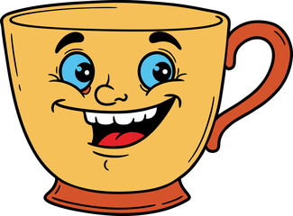 Obraz premium Happy Cartoon Coffee Cup with Face Illustration Vector