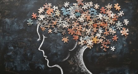 A human silhouette adorned with colorful puzzle piece imagery