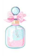 Colorful Perfume Bottle with Bow and Dotted Design on White Background