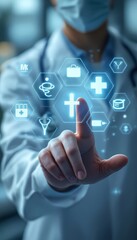 Doctor's Touch: Futuristic Healthcare Interface with Glowing Icons
