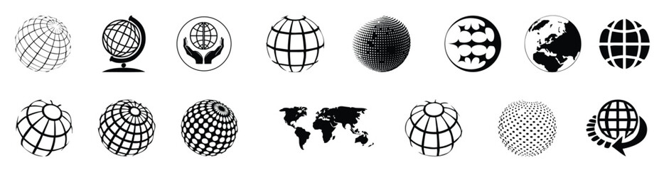 Vector Earth globe icons set, international tourism globe symbol