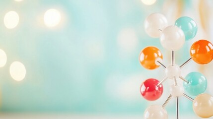 A vibrant molecular model stands prominently against a soft, colorful background, highlighting the beauty of scientific exploration in a lab